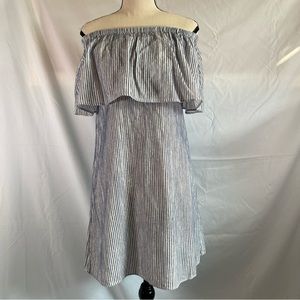 J. Crew Off Shoulder Blue & White Striped Cotton Dress Sz XS